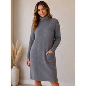 C by Bloomingdale's Gray Cashmere Wool Turtleneck Sweater Dress Medium Pockets